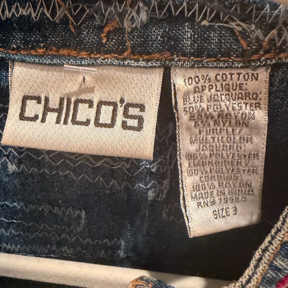 Chico's Multicolor Denim Jacket Patchwork Button-… - image 3